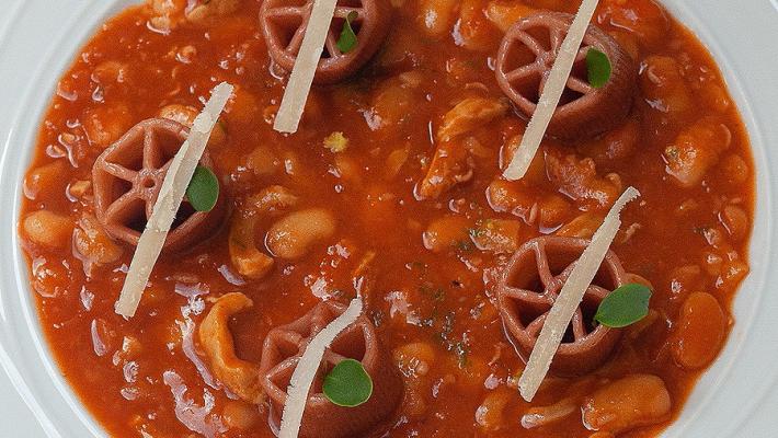Ruote pazze alla birra  con baccalà e fagioli