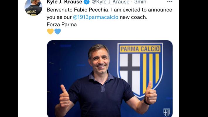 Adesso è ufficiale, con un tweet Krause annuncia: "Pecchia è l'allenatore del Parma". Per lui un biennale
