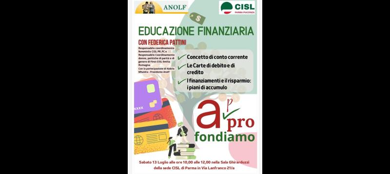 "Educazione finanziaria": approfondimento su conti correnti, carte di debito, finanziamenti e risparmio