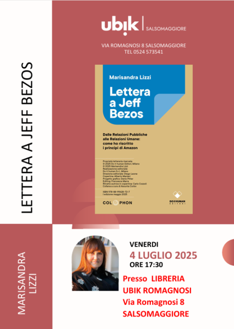 "Lettera a Jeff Bezos", a Salsomaggiore la presentazione del libro dell'imprenditrice Marisandra Lizzi 
