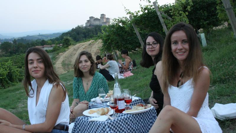 Picnic in vigna con prodotti tipici parmigiani